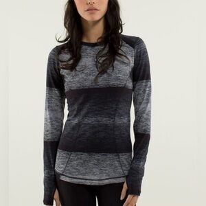 Womens Lululemon Base Runner Long Sleeve in Universal Stripe Black